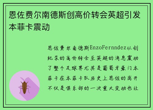 恩佐费尔南德斯创高价转会英超引发本菲卡震动